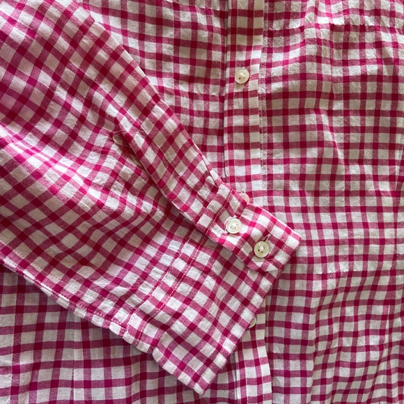J.McLaughlin | Cotton Gingham Button Down Lois Shirt | Magenta/White | size 12 - Picture 7 of 11